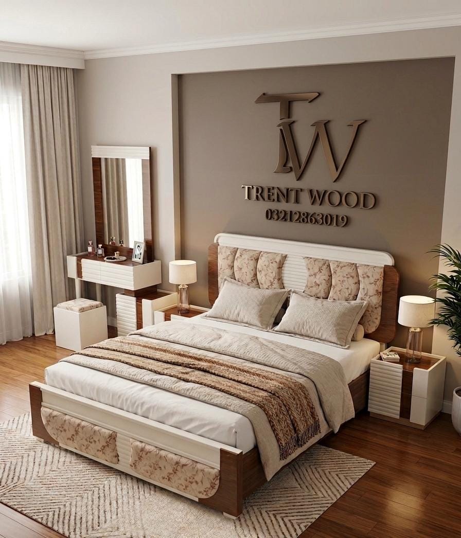 Beige Grey Bed